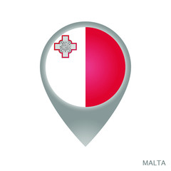 Map pointer with flag of Malta. Gray abstract map icon. Vector Illustration.