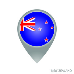 Map pointer with flag of New Zealand. Gray abstract map icon. Vector Illustration.