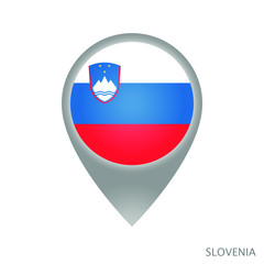 Map pointer with flag of Slovenia. Gray abstract map icon. Vector Illustration.