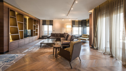 Interior of a luxury apartment, modern open plan living room