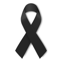 Black mourning ribbon isolated on white background. Vector illustration
