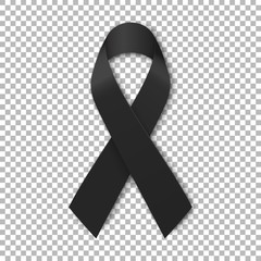 Black mourning ribbon on transparent background. Vector illustration - obrazy, fototapety, plakaty