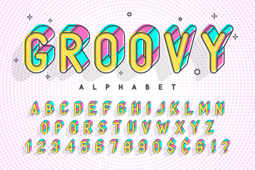 Trendy display font popart design, alphabet, letters and numbers - obrazy, fototapety, plakaty
