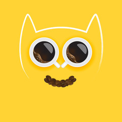 Owl face made of coffee cups sketch style .Coffee concept.