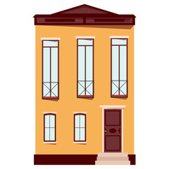 Urban house in flat design. Old buildings in european style isolated on white background. Vector illustration.