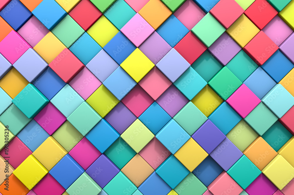 Poster 3d rendering abstract background of multi-colored cubes