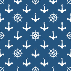 Seamless Travel Pattern with Ship's Wheel and Anchor, Maritime Tourism Concept , Vector Illustration