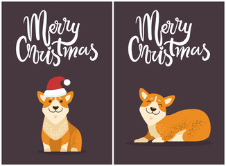 Merry Christmas Set and Dogs Vector Illustration