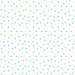 Watercolor seamless pattern of blue and yellow dots. Can be used for packaging, printing, decorations.