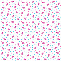 Hand painted watercolor seamless pattern with dots and hearts. Can be used for packaging, printing, decorations.