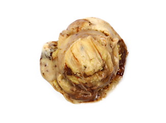 Vanilla and chocolate ice cream ball isolated on white background, top view