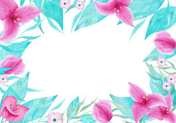 Watercolor handmade floral frame. Can use it for invitations, decorations, greeting cards.