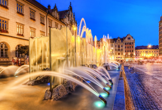 A beautiful fountain in the center of Wroclaw