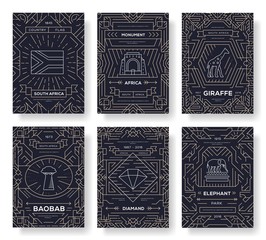Set of South Africa country ornament travel trip concept. Art traditional, magazine, book, poster, abstract, banners, element. Vector decorative ethnic greeting card or invitation design background