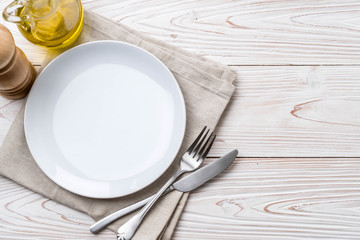 empty plate spoon fork and knife