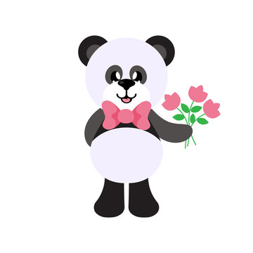 cartoon panda with tie and flowers