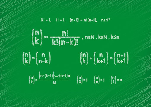 Theorem written by hand on a green board. The Newton symbol.