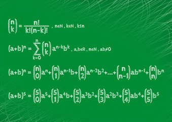 Theorem written by hand on a green board. Newton's formula.