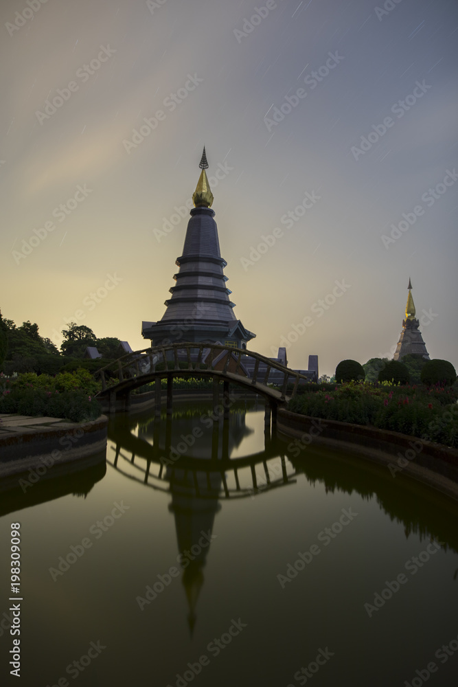 Wall mural Landscape of two pagoda on the top of Inthanon mountain, Chiang Mai, Thailand.