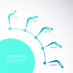 Infographic template with five colorful paper stripes and icons line up beside circle.