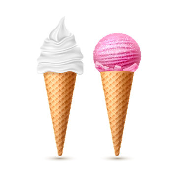 Vector Ice cream waffle cone vanila strawberry
