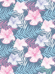 Obraz premium Hand drawn doodle tropical leaves pattern