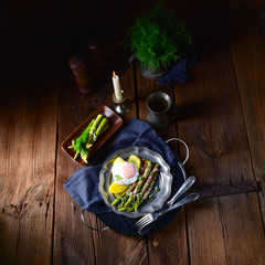 green asparagus from the grill with egg