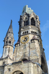 Ruin of the cathedral "Kaiser-Wilhelm-Gedaechtniskirche" in Berlin, Germany as memorial for the Second World War