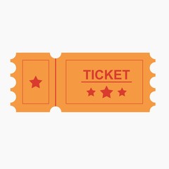 Ticket icon vector illustration in the flat style. Ticket stub isolated on a background. Retro cinema or movie tickets.
