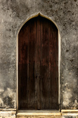 The old wooden church door was closed.