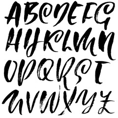 Handdrawn dry brush font. Modern brush lettering. Grunge style alphabet. Vector illustration.