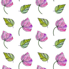 Seamless floral pattern. Watercolor flowers. Floral background. Drawing background. Floral fabric template.