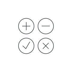 Black and white icons for adding and subtracting, accepting and rejecting