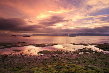 Sunset on Moalboal Beach Moalboal, Cebu, Philippines.