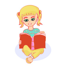 Girl reading book illustration, modern vector