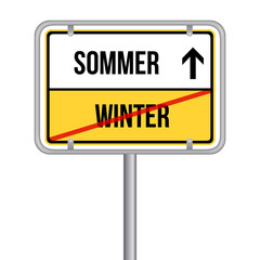 Sommer statt Winter Schild - Sommersanfang - Sommerzeit Isoliert Vektor Eps10.