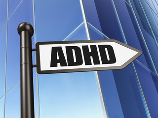 Healthcare concept: sign ADHD on Building background, 3D rendering