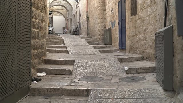 Stairs and stone buildings on a street