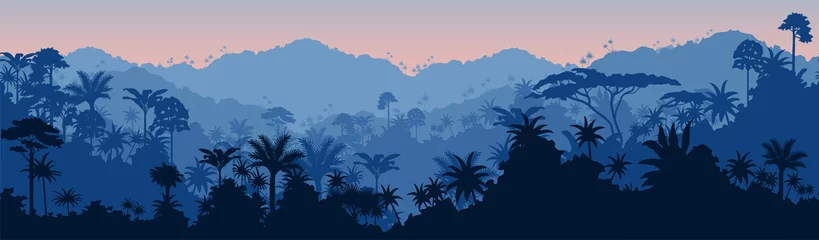 Foto op Canvas Vector horizontale naadloze tropisch regenwoud Jungle achtergrond © Save Jungle