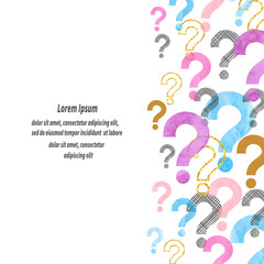 Colorful watercolor question mark vector background with place for text.