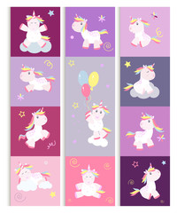 Cute unicorn cards magic baby vector