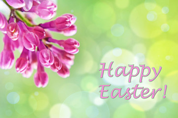 Natural Spring background with lilac and bokeh effect for greetings Happy  Easter.