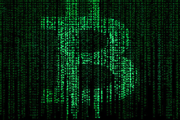 Bitcoin sign on green matrix background