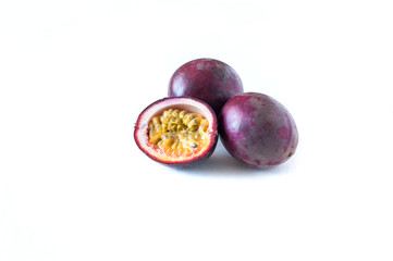 Passion fruit passionfruit maraquia whole half isolated on white background as package design element