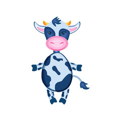 Cartoon calf vector hand drawn kids animal, domestic cute cow standing isolated on white background, Character design for greeting card, children invitation, packaging product, creation of alphabet