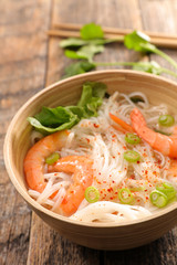 chinese soup with noodles and shrimp