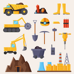 Mining Industry and Tools on Vector Illustration