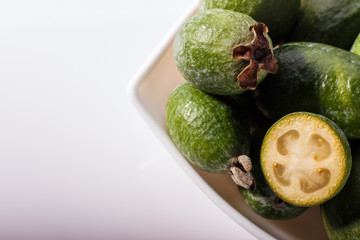 fresh fruits of the Feijoa on a white background