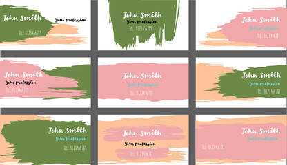 Drawn Business Cards Vector Template Collection. Ink, Oil Paint Brush Strokes Cool Banners Set. Creative Atristic Grungy Retro Corporate Identity. Funky Strokes Cool Business Cards Vector Template.