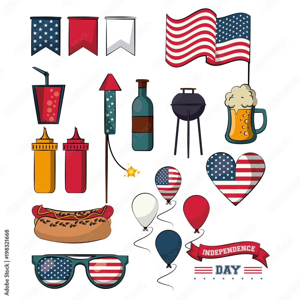 Canvas Prints Set of independence day elements vector illustration graphic design